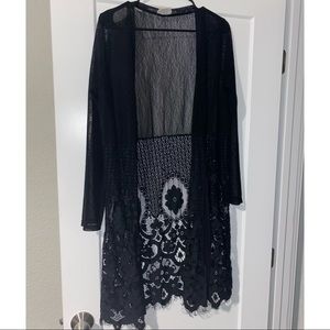 Black Lace Mesh Cardigan Sheer Kimono Long